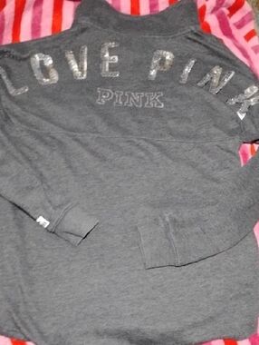 PINK Victoria's Secret Dark Gray Women's 'LOVE PINK' Pullover Hoodie Size Med